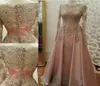 Real PO Champagne Tiuld Long Rleeves Suknie wieczorowe różowe koronkowe aplikacje formalne suknie imprezowe elegancka długa sukienka na bal