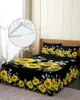 Sängkjol Park Solrosblomma Butterfly Elastic Montered Bed Stead med kuddväskor Madrass Cover Bedding Set Sheet