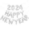 Decorazione per feste 2024 Happy Year Balloon Letter Numero in alluminio foglio d'oro Decorazioni natalizie d'argento per la casa