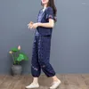 Women's Two Piece Pants Suit 2024 Spring Summer Plus Size Clothing Leisure V-Neck Short Sleeved Top Lantern Ankle-Length Set