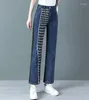 Jeans femininos 2024 Chegada Autumn Women Plaid Patchwork