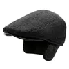 Berety jesienne i zimowe męskie beret ciepłe ochronne ucha Tweed Cap Sunshade Cotton Cap Otgokowa czapka Old Man Forward Cap Painters Cap D24417