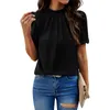 Women's T Shirts 2024 Fashionable And Sexy Tops Pleated Turtleneck Lace Short-sleeved Summer Formal Casual Ropa De Mujer