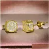 Stud Choucong Hip Hop Earring Vintage Jewelry 925 Sterling Sier Yellow Gold Fill Pave White Sapphire Cz Diamond Sparkling Women Men Dhjai