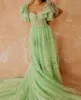 Party Dresses Mint Lace And Tulle Formal Dress Short Sleeve Tunic Sweetheart A-Line Long Women For Pography Prom Gown