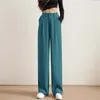 Women's Pants Solid Color High Waist Casual Button Straight Ankle-Length Female Loose Fit Slight Strech Vintage