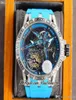 Excalibur Spider Mechanical Distersing Mens Mens Mens Watch Steel Case Black Skeleton Dial Blue Leather Rubber Strap Spo9754338