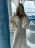 V Neck Crochet Hollowed Out Flare Sleeve Midi Dres Loose See Through Vestidos 2024 Sexy Party Beach Vacation Female Robes 240409