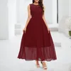 Lässige Kleider Frauen Spitzenkleid elegant länge ärmellose Chiffon Brautjungfer Cocktailparty gegen Neck kurz