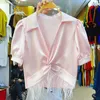 Blusas para mujeres 2024 Ropa de verano Elegante Socialita Social Burr Mercerada ACETATE Camisa de manga corta Blusas Femininas Elegantes