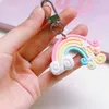 Keychains Lanyards New Lovely Cute Rainbow Key Chain Leather Strap Braided Rope Tassel Keychain for Women Girl Bell Star Lollipop Bag Accessories d240417