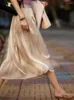 Jupes coréennes mode haute taille femme d'été couleur solide élégant chic jupe longue midi luxueuse 2024
