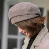 Berets Simple Women beret For Elegant lady Winter Female Cotton Hats Plaid Vintage Octagonal Casual boina Autumn girl Cap d24417
