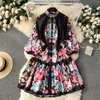 Casual Dresses Vestidos de Mujer Puff Sleeve Stand A-Line Printing Floral For Women French Chic Button Vocation Dress Spring Dropship