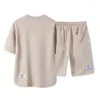 Herrspårar med kort ärm T-shirt-shorts Ställ Retro Sportkläder med Ice Silk DrawString Loose Fit Round For Active