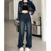 Women's Two Piece Pants Women Spring Autumn Streetwear Vintage Shorts Slim Denim Jacket High Waist Long Set Lady Coats Jeans Outfits