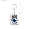 Keychains Lanyards EVIL EYE Alloy Owl Pendant Keychain Turkish Evil Eye Key Chain Bag Car Keyring for Women Men llavero porte cl Y240417