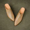 Scarpe eleganti aucegi 2024 delicati sandali in pelle autentica delicata donna con punta di punta di piedi tacchi quadrati muli signore vetrini casual albicocche