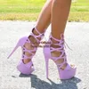 Sandaler Ultra High Platform Strappy Peep Toe Lace Up T Strap Hollow Women Summer Shoes Gladiator Heel Cage