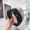 Headbands High-end hair accessories women bronzing sequins flower mesh yarn knotted wide-brimmed hairband headband girl hair band headwear Y240417