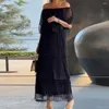 Lässige Kleider Beach Party Kleid elegant von Schulter Maxi mit Rüschensaum Plisel Chiffon für Abschlussball oder Sommerveranstaltungen Frauen