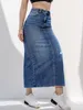 Gonne di jeans lunghe da donna gonna jean casual con tasche fessuratela più taglia blu s m l xl xxl