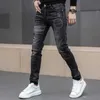 Heren jeans zwart voor mannen mode street hiphop mannelijke punk stijl denim man broek herfst rekrijk slank fit hoogwaardige heren d240417