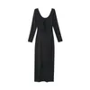 Casual Dresses Trafza Fashion Female Asymmetrical Long Sleeve Evening Club Party Dress Elegant Woman Chic Cut Out Black Tight Maxi