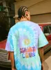 Tie Dye Blue Tees T-shirts Zomer Vintage hoogwaardige mannen Women Gedrukte tops T-shirt Real Pics 2024