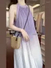 Casual Dresses Women Dress Summer Gradient Purple Halter Neck Boho Holiday Beach Chiffon Long A-Line High Waist Sexy Vestidos