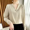 Blouses feminina Mulheres Moda Elegante blusa de seda elegante Camisa casual de decote em V Spring SMERGEM MULHER MULHER INLAIDA PARELA TOP