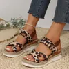 Dress Shoes Summer Women's Plarform Stlyle Leopard Print Sandals Fashionable Lightweight Increased Wedge Heel Open Toe Slippers