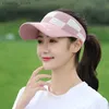 Headbands Plaid Unisex Outdoor Sun Visor Hats Empty Roof Beach Summer UV Protection Knitting Golf Caps Wide Brim Baseball Hats for Women Y240417