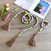 Decorative Figurines 3PCS Wood Beads Tassels Cotton Garland For Party Home Baby Shower Birthday Decor Wall Hanging Po Prop Easter Day Banner