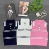 Femmes baisser le collier de couleur Bloc Stripe Logo Logo broderie Stretchy Trined Designer Tops Camis SML