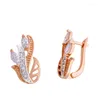 Stud Earrings Luxury Charming Clear Cubic Zirconia Gold-Color Leaves Brincos For Party Fashion Gold 585 Women Jewelry