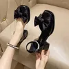 Dress Shoes Comemore French Mary Jane Women's Chunky Heel Square Toe Shoe 2024 Bow Pearls Middle Heels Elegant Sandals Summer Pumps