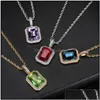 Colliers pendants Colliers pendants 18 carats en or Collier de zircon rempli émeraude carré noir pierre de pierre rose rouge Rose Birthstone Gift pour h dhw5h