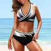 Swimwear féminin 2024 Bikini haute taille féminine sets Summer Gradient Printing Bathing Trots