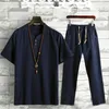 Men's Tracksuits 1 Set Men Top Pants Male Outfit V Neck Relaxed Fit Mid Rise Thin