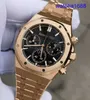 Zwitserse AP pols horloge Royal Oak Series 26240or OO Rose Gold vol goud zwarte plaat heren Mens mode vrijetijdssporten Back Transparant Mechanical Watch