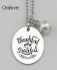 THANKFUL AND GRATEFUL Inspirational Hand Stamped Engraved Custom Pendant Chain Necklace Metal Stamped Jewelry 18Inch 22MM 10Pcs Lo8490568