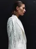 Women's Two Piece Pants VC White Pieces Set Women 2024 Spring Fashion High Streetwear Sequin Design Long Sleeves Blazer Coat Suit