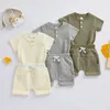Наборы одежды мягкие вафельные мальчики для мальчиков летние наборы детские шорты наряды с коротким рукавом на пуговицах вверх Румпе