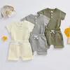 Kledingsets zachte wafel babyjongens zomer set kinderen shorts outfits korte mouw knop omhoog romper casual twee stukken pakken