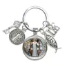 RFLB Bieciki Lanyards Saint Benedict Medallion Biekułka Biżuteria Religijna KOCHAM JEZUSU ALOKY CRAKTS CHARMIS DEMED Glass Catholic San Benito Key Ring D240417