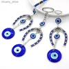 Keychains Bedanyards Turquia Evil Eye Horseshoe Keychain Keyring New Vintage Tassel Blue Eye Eye Charm Pingnder Keychain For Mull Men Jewelry Y240417