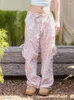 Frauenhose Chronstyle Women Baggy Draw String Taille Wide Leg Blumendruck mit Taschen Frachthosen Sommer Herbst Clubwear 2024