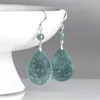 Kolczyki Dangle 925 Srebrny Zielony Zielony Jadeite Rzeźbiony zagłębiony kwiat kropl