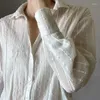 Women's Blouses French Style Elegant Lace Texture Waist Girdling Band Shirt 2024 Slightly Transparent Breasted Lantern Sleeve Sexy Top